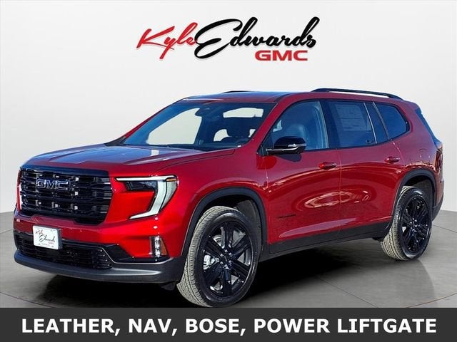2026 GMC Acadia Elevation in Volcanic Red Tintcoat — front three-quarter view