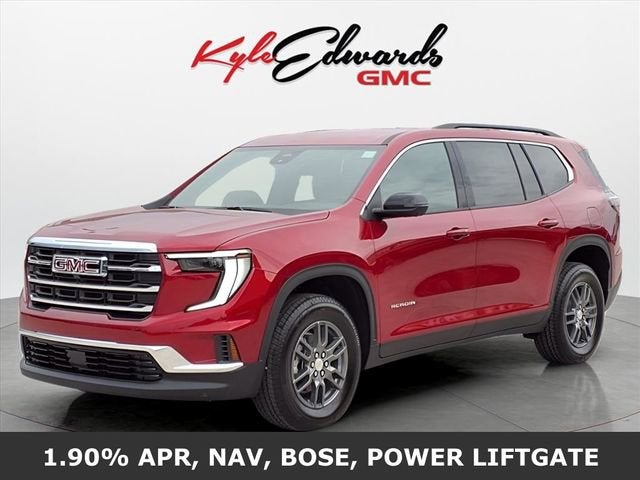2026 GMC Acadia Elevation in Volcanic Red Tintcoat — front three-quarter view